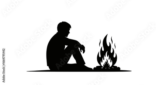 silhouette of a person sitting by a campfire highresolution transparent background image perfect for design projects