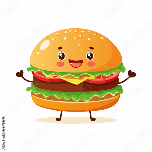Cute smiling cartoon hamburger character