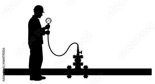 highresolution transparent background silhouette technician checking pipeline pressure gauge ideal for industrial design safety training and energy sector presentations
