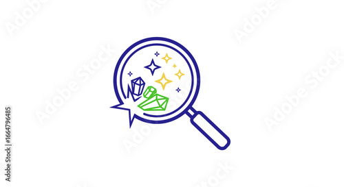sparkling gemstones under a magnifying glass transparent png for website design app icons and marketing materials