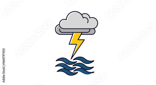 highresolution transparent background illustration storm cloud lightning bolt and ocean waves perfect for website design app development and more