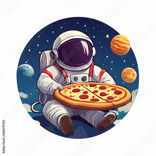 Astronaut enjoying a pizza break in outer space
