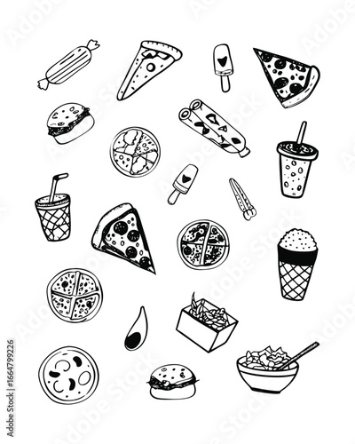 Hand drawn illustration food and drink icon set