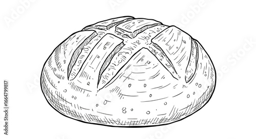 Rustic loaf bread sketch with detailed cross-hatch design