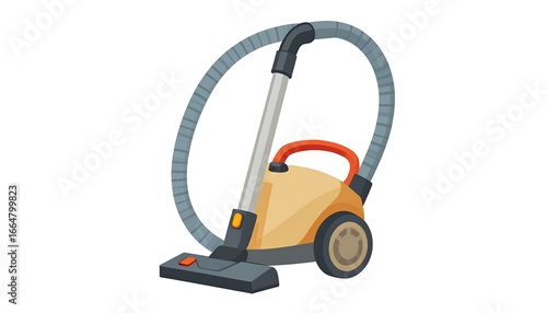 A cartoon style illustration of a canister vacuum cleaner against a plain white background.