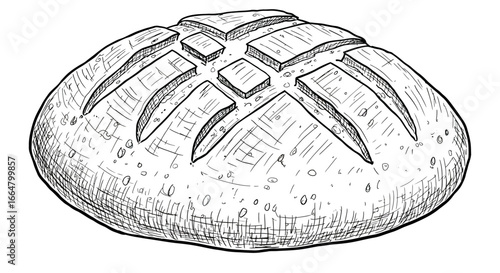 Hand drawn rustic bread with detailed crust patterns