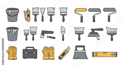 Colorful tools set for house painting and renovation projects