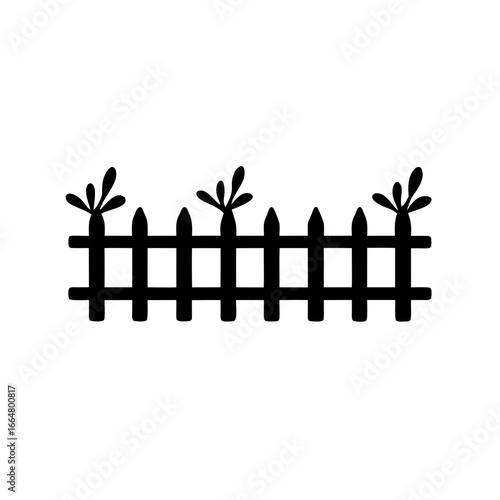 Black and white fence image with minimalist plants on top design