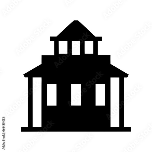 Simplified Architectural Icon of a Building with Columns and Triangular Roof