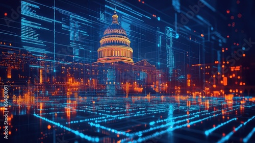 Smart government data transparency portal showing public records, real-time budget tracking, blockchain audit logs, and AI-powered civic data analytics interface