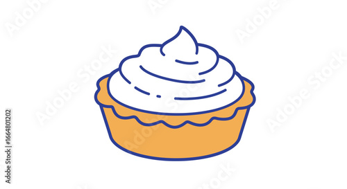 Simple line art cupcake with frosting on white background