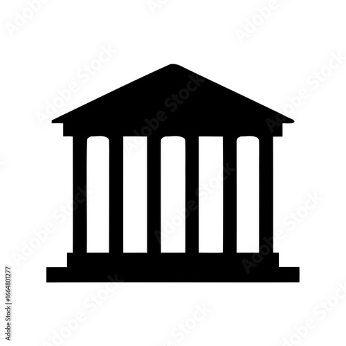Classic black silhouette of a building with columns and triangular pediment