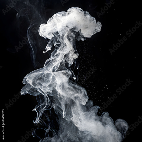 white smoke fragments on black background