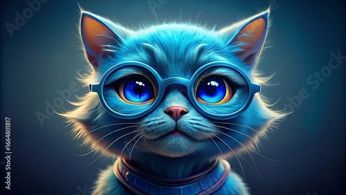 Creative Portrait of Little Blue Cat in Eyewear