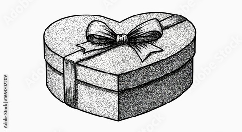 Heart shaped gift box with ribbon ink art