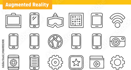 Augmented reality technology icons set on black background