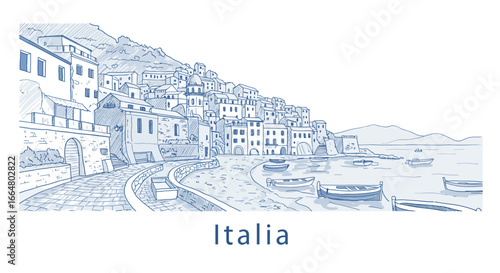 Coastal townscape in italy with charming architecture and boats