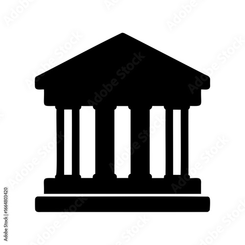 Simple silhouette representation of a building with columns and triangular roof