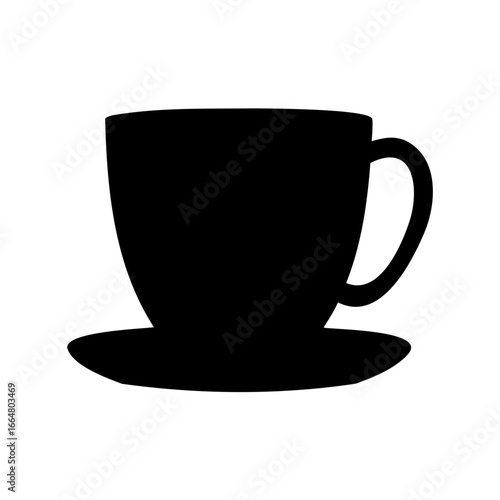 Silhouette of a stylish cup of coffee or tea on a saucer