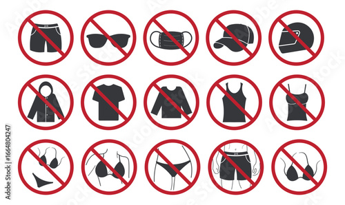 Bundle set prohibition sign clothes restriction, tshirt, hoodie, sunglasses, hat, cap, helm, underwea and others