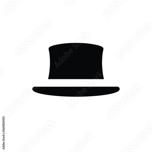 A simple black silhouette icon of a classic top hat against a clean white background.
