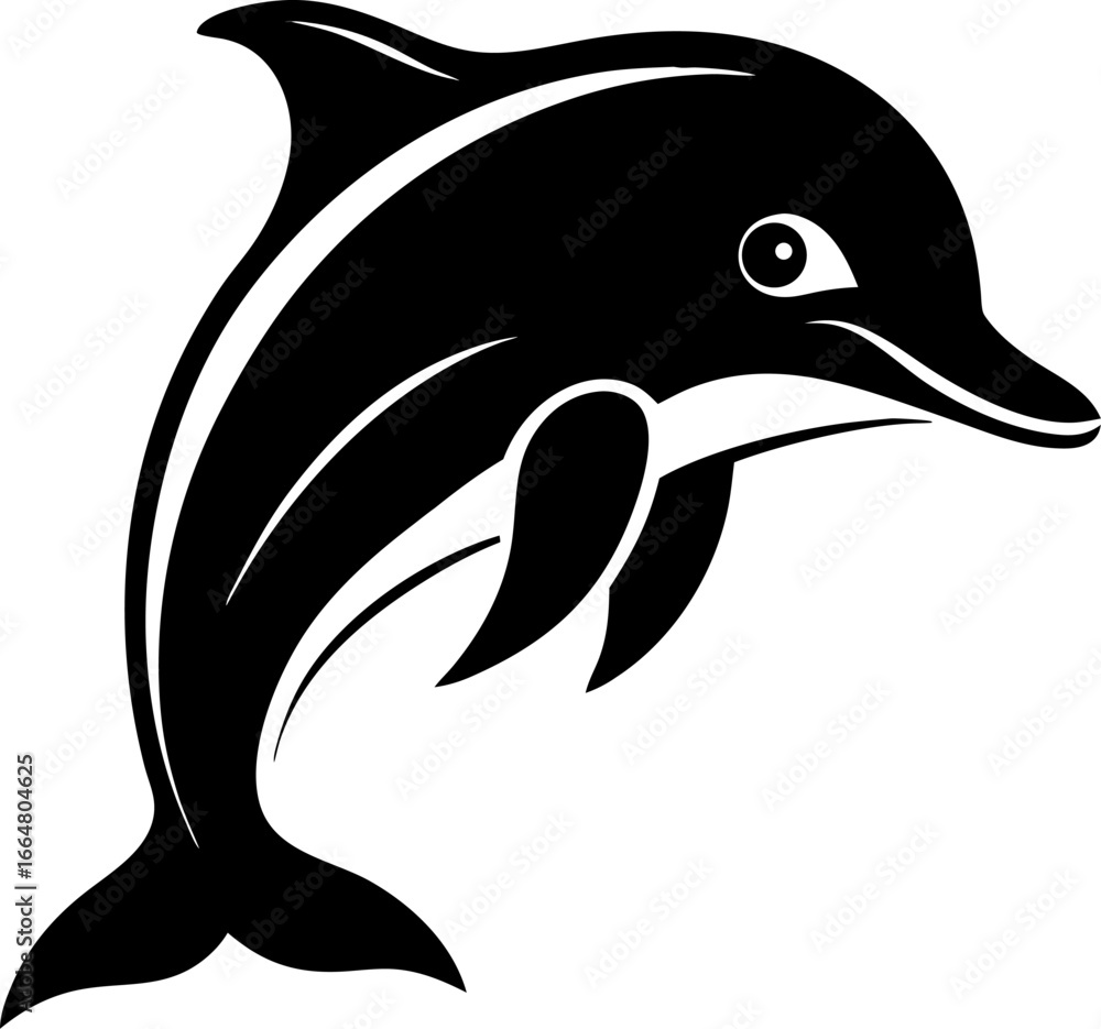 Fototapeta premium Dolphin head silhouette vector black , white background