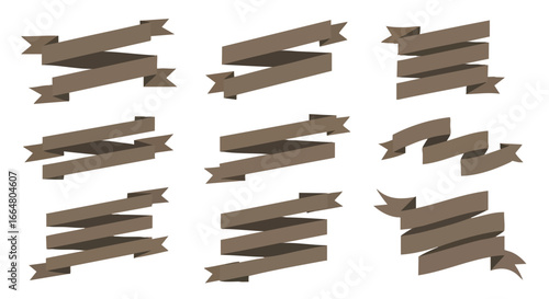 Elegantly Designed Taupe Ribbon Banners with Varied Formats for Design Projects and Creative Applications across Multiple Purposes