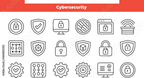 Cybersecurity icons set featuring locks shields and gears
