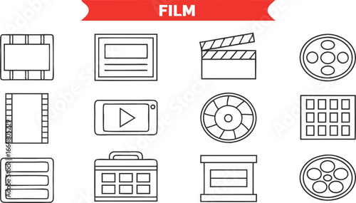 Collection of film and cinema related icons and symbols