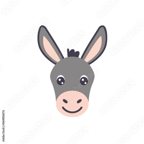 Cartoon illustration of a cute donkey head with big eyes and long ears.