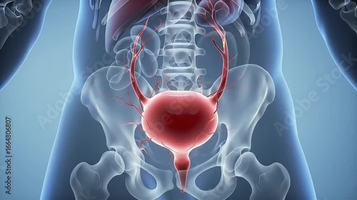 Human Anatomy Animation Displaying Urinary System Inside Body