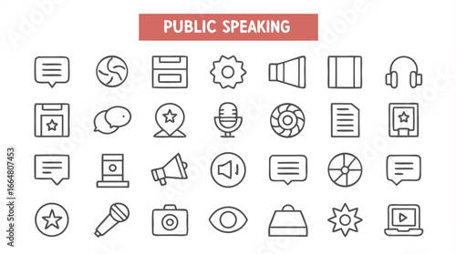 Public speaking and communication icons set