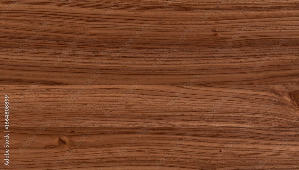 Fototapeta premium A close-up view of rich, warm brown wood grain with pronounced horizontal lines and subtle knots.