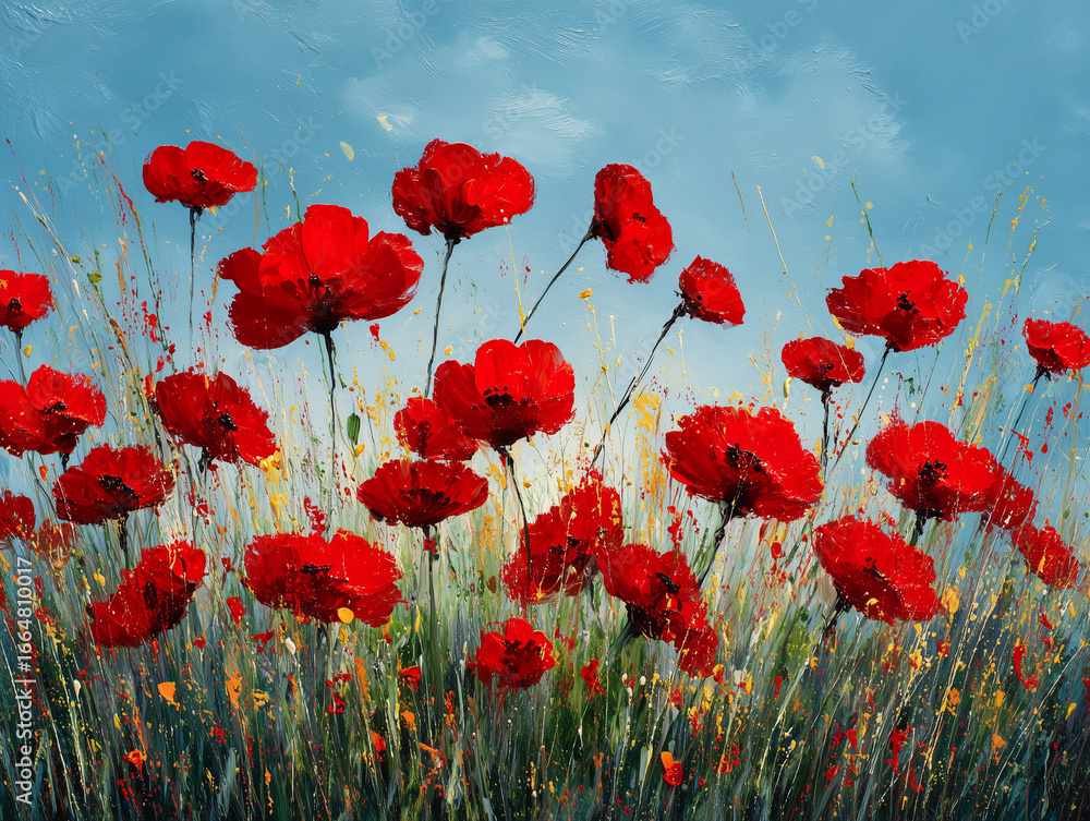 Obraz premium Field of poppies swaying in the wind