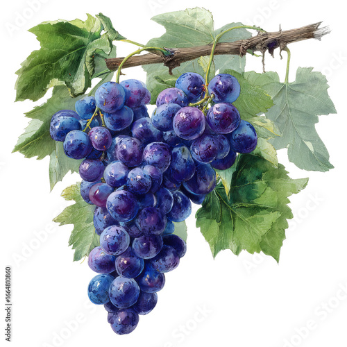 Watercolor Grapes Botanical Illustration Isolated on White