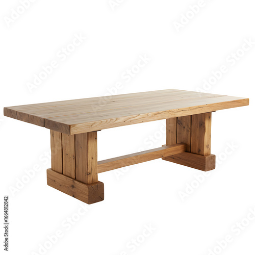 Eco-friendly rectangular table crafted from large solid wood logs, rustic yet elegant, isolated on white or transparent background, perfect for sustainable interior and furniture design projects