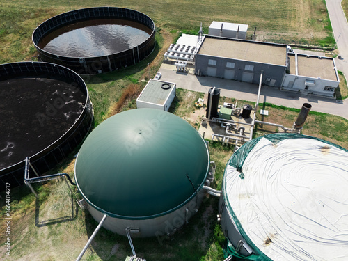 Aerial view of biogas plant with electric power station