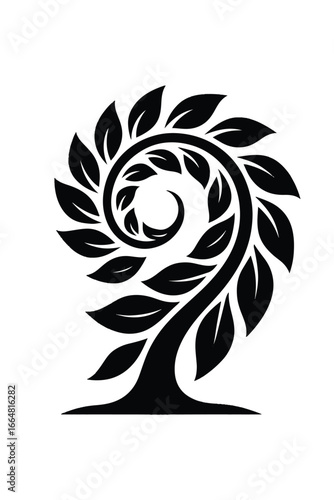 Abstract leaf cluster forming a spiral pattern silhouette