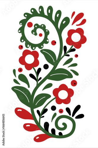 floral ornament with leaves. summer pattern. summer illustration. green print flowers. 