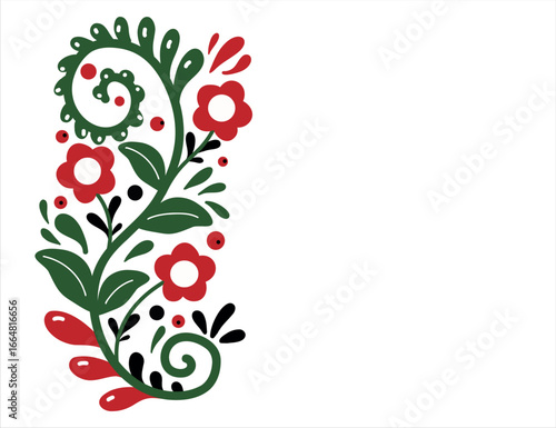 floral ornament with leaves. summer pattern. summer illustration. green print flowers. 