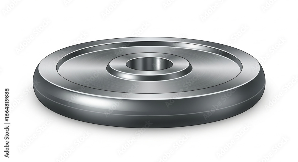 A metallic weight plate isolated on a white background, ready for use in weightlifting. A metallic weight plate isolated on a white background, ready for use in weightlifting.