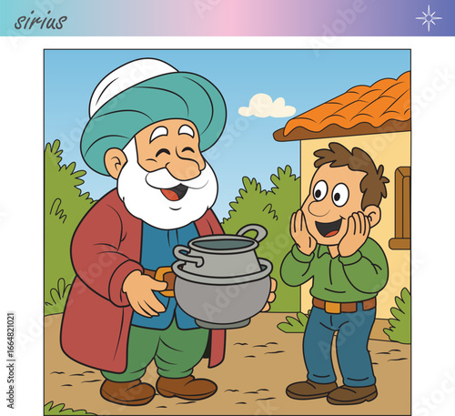 Nasreddin Hodja's joke about the cauldron giving birth.