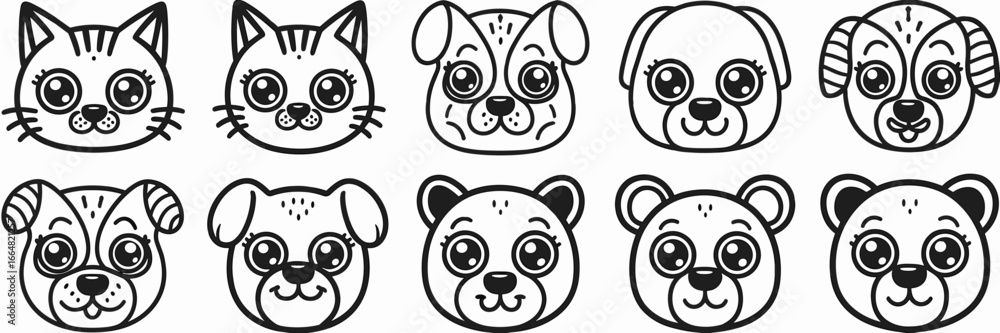 Obraz premium Cute cartoon animal face icons – Ideal for children’s content, merchandise design, or playful branding.