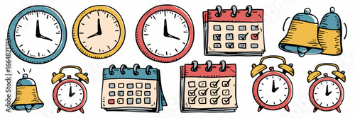 Hand-drawn calendar and schedule icons – Ideal for productivity apps, time management materials, or educational content