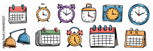 Rough sketch-style calendar and schedule icons – Ideal for planner stickers, digital journal apps, or schedule layout templates.