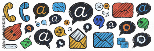 Scribble-style communication icons – Perfect for messaging app designs, contact page visuals, or communication-themed branding