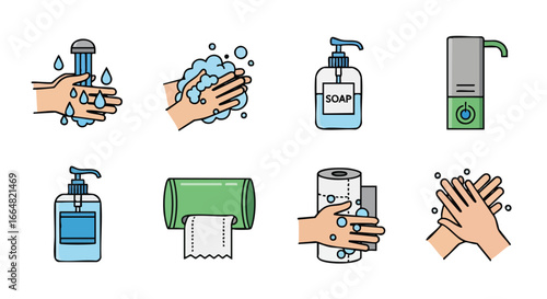 Illustrative vector of hand hygiene practices emphasizing disease prevention and personal wellness, promoting hygiene awareness and cleanliness in