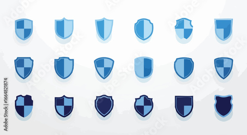 Diverse array of shields conveying security, protection, and modern design themes, presented in calming hues of blue on a subtle backdrop