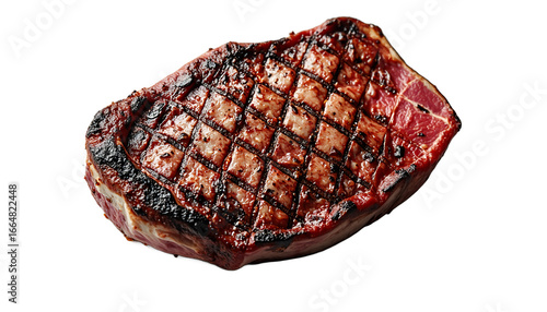 Perfectly grilled ribeye steak with grill marks isolated on transparent background