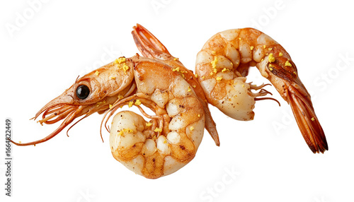 Freshly cooked shrimp scampi seasoned with spices isolated on transparent background